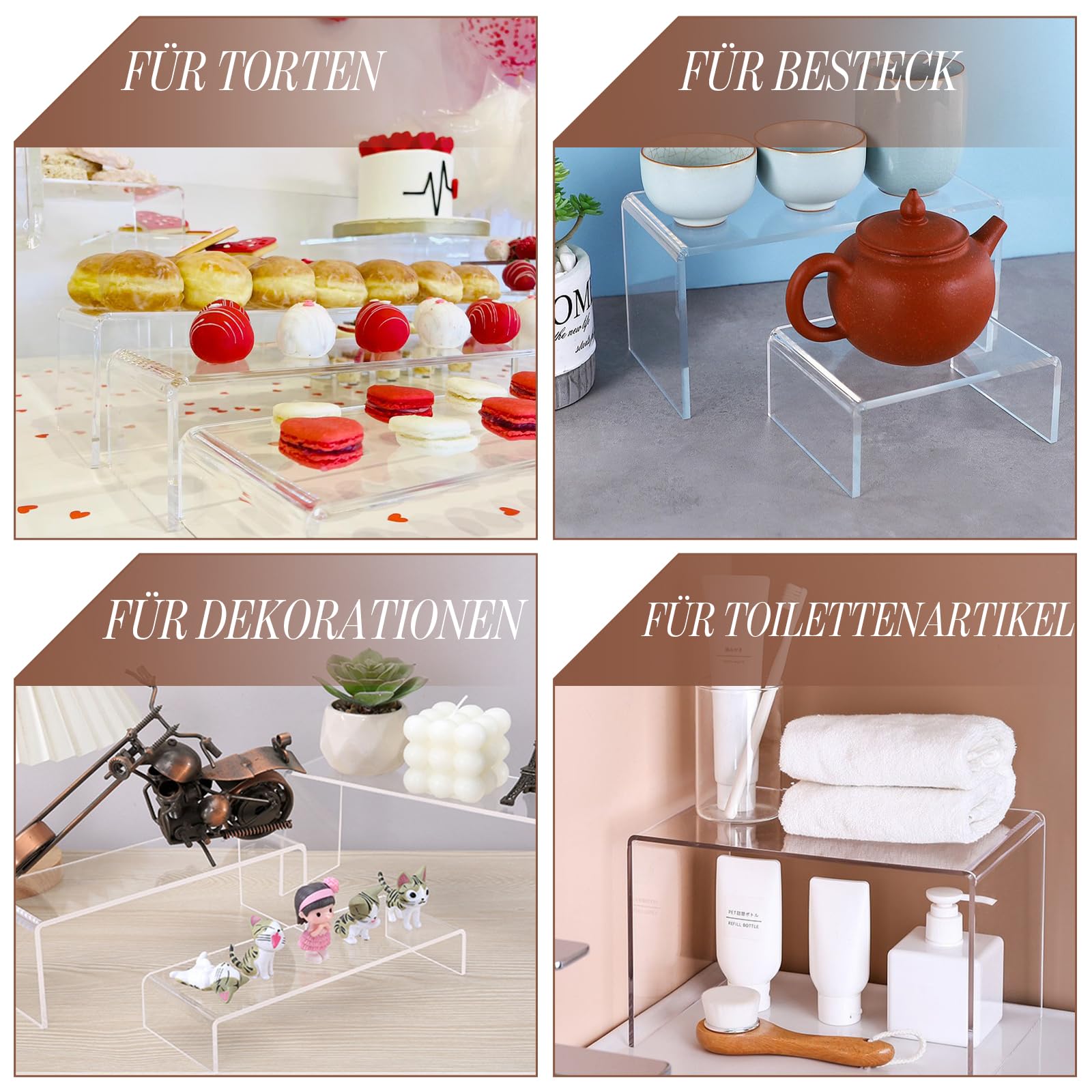 ZYNERY 10 Stück Acryl für Display, 5 Größen klar Riser Regal für Cupcakes, Pop Figuren, Kosmetik, Sammlerstücke Display, Schminktisch Organizer, Transparenter Ständer für Haus & Shop Display