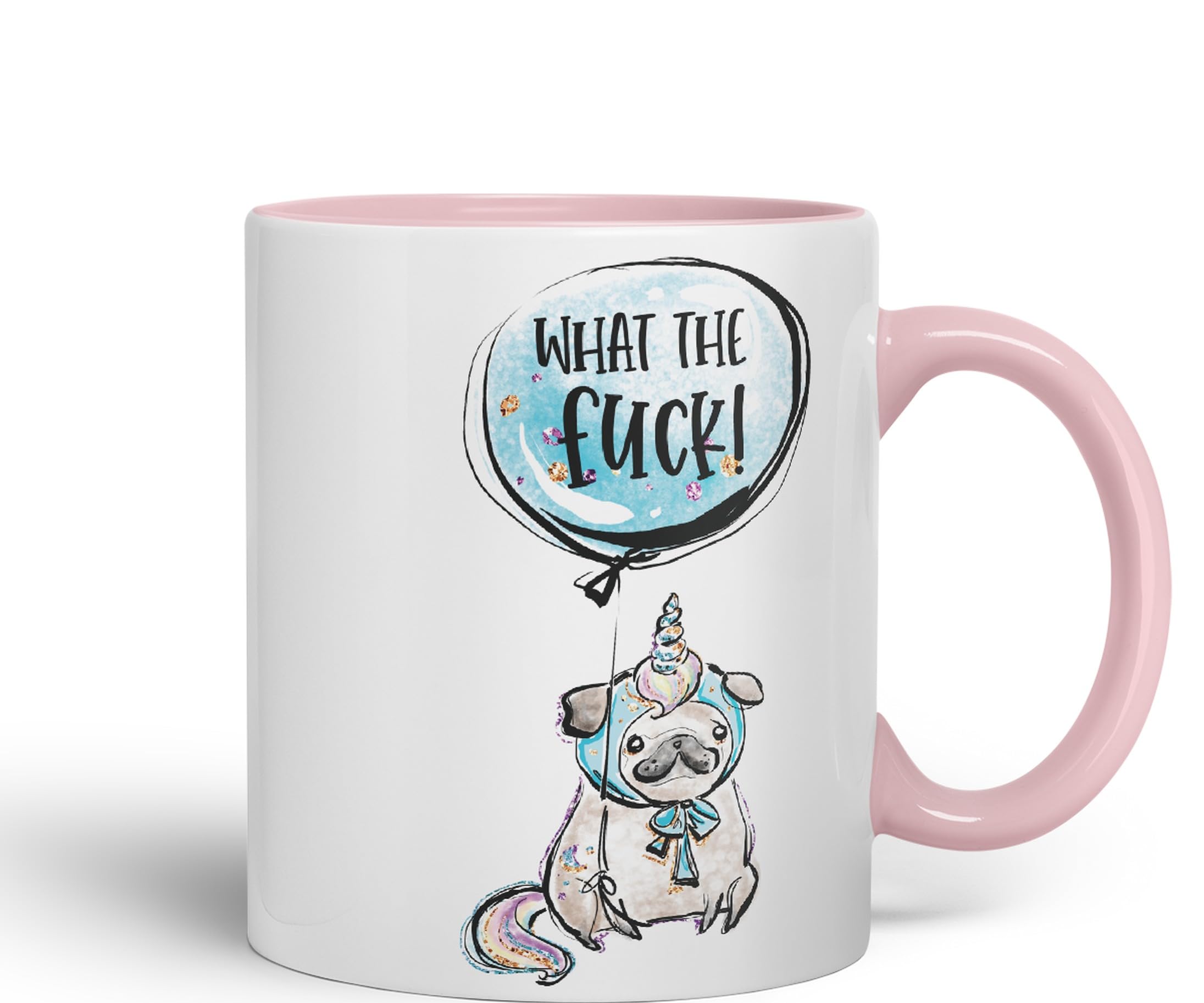 Vixar What The f…. Dog Unicorn Sarcastic Joke Gift Ceramic Coloured Mug Cup for Tea Coffee Hot Brew 330ml 11Oz (Pink) - Image 2