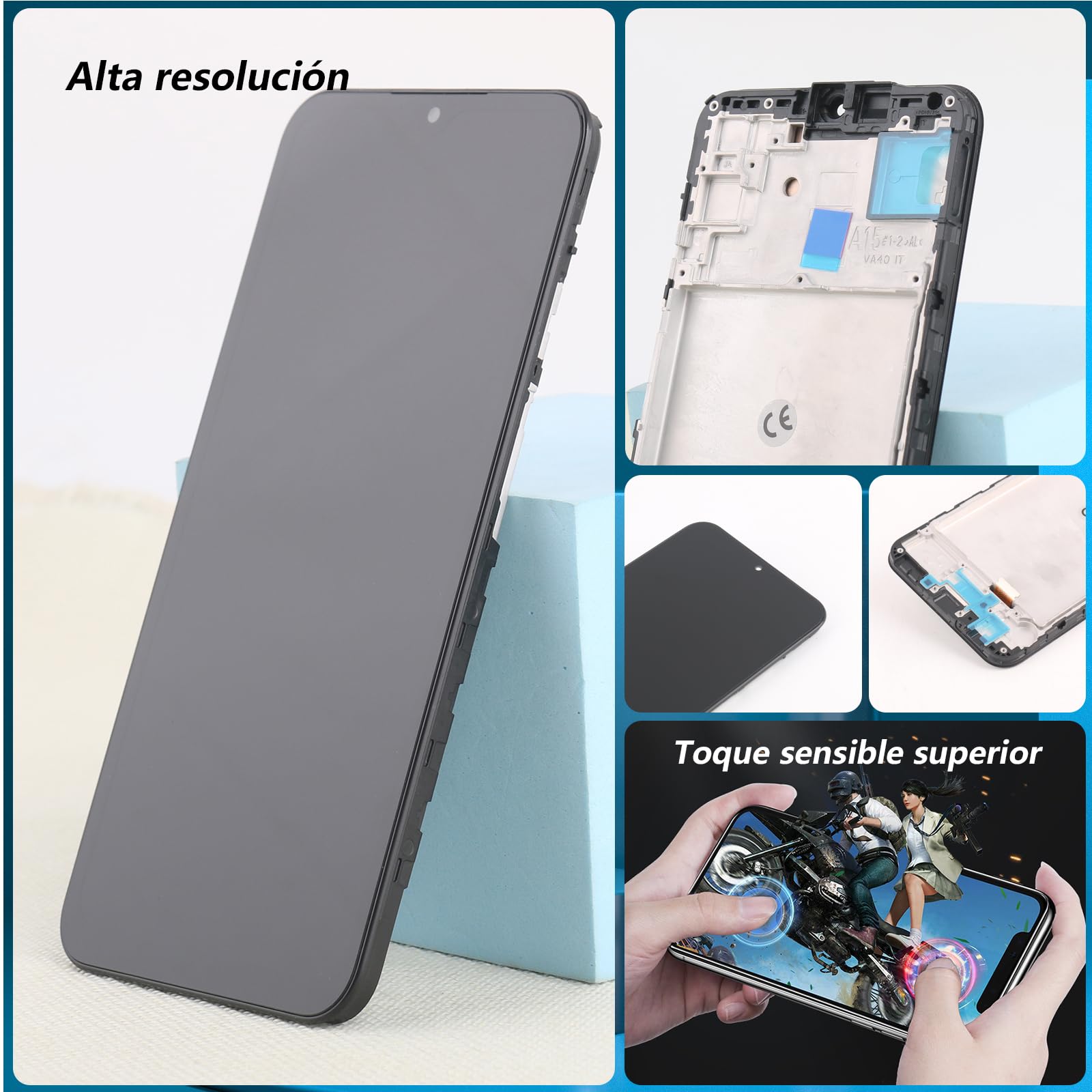 RongZy Pantalla para Samsung Galaxy A15 4G A155F Táctil LCD de Repuesto Ensamblaje Digitalizador Reemplazo para Samsung Galaxy A15 5G A156B con Herramientas de Reparación(Negro con Marco)