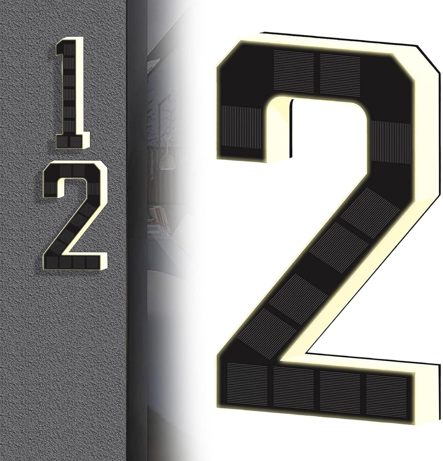 Solar House Numbers for Outside 2026, LED Illuminated Address Numbers, No Drill Adhesive or Screw Mount, Waterproof Outdoor Address Sign, Dusk to Dawn Light Up House Numbers (Number 1)