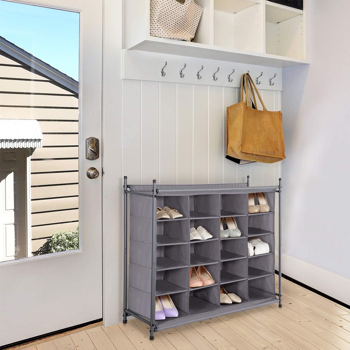 STORAGE MANIAC Stackable Shoe Cubby Organizer, Free Standing Shoe Cube Rack for Entryway, Bedroom, Apartment, Closet, 20-Cube Gray : Home & Kitchen