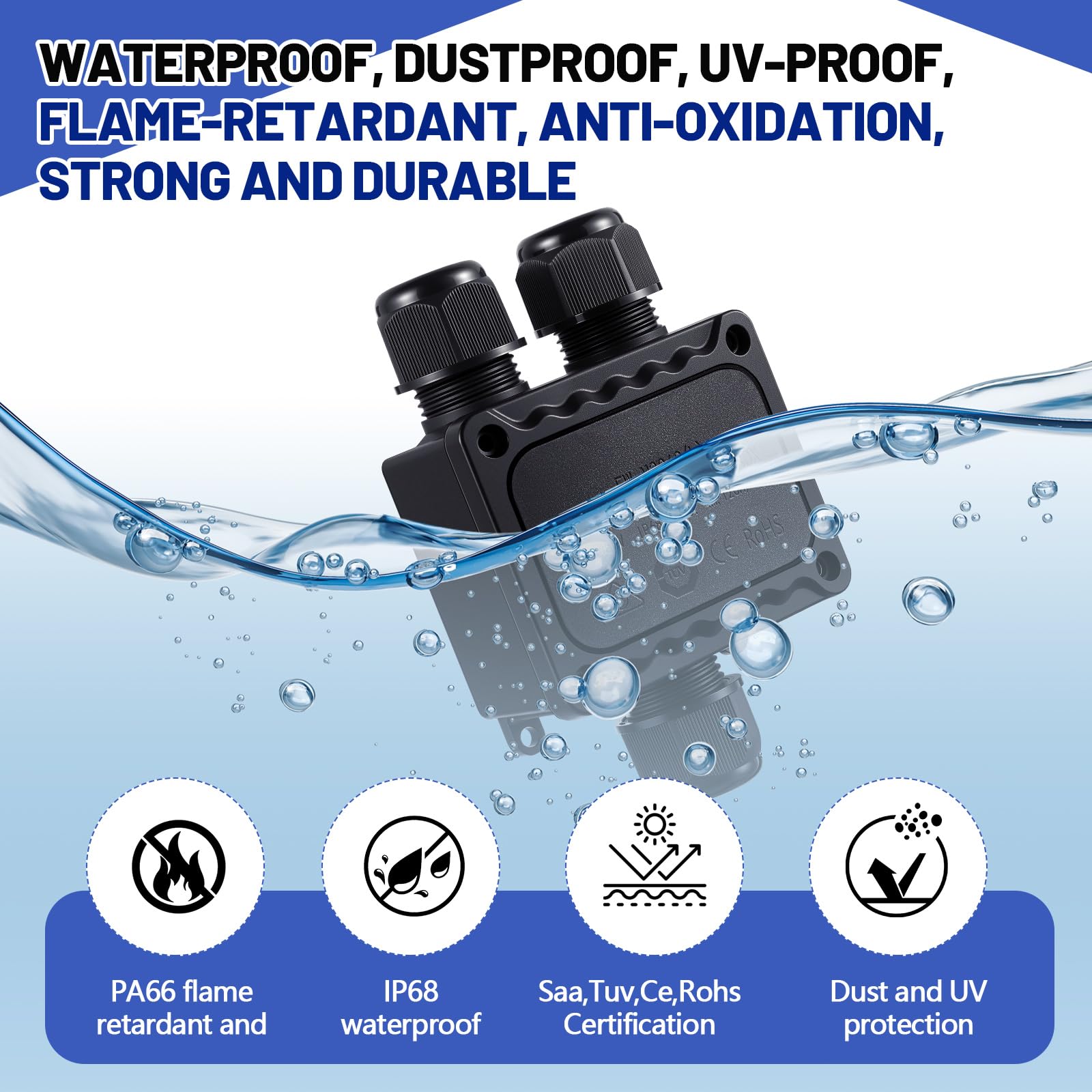 4 scatole di giunzione impermeabili IP68 per esterni a 3 vie linea M25 filo di plastica scatola di giunzione elettrica esterna connettore per cavo diametro φ 5-9 mm, φ 9-12 mm, φ 10-14 mm