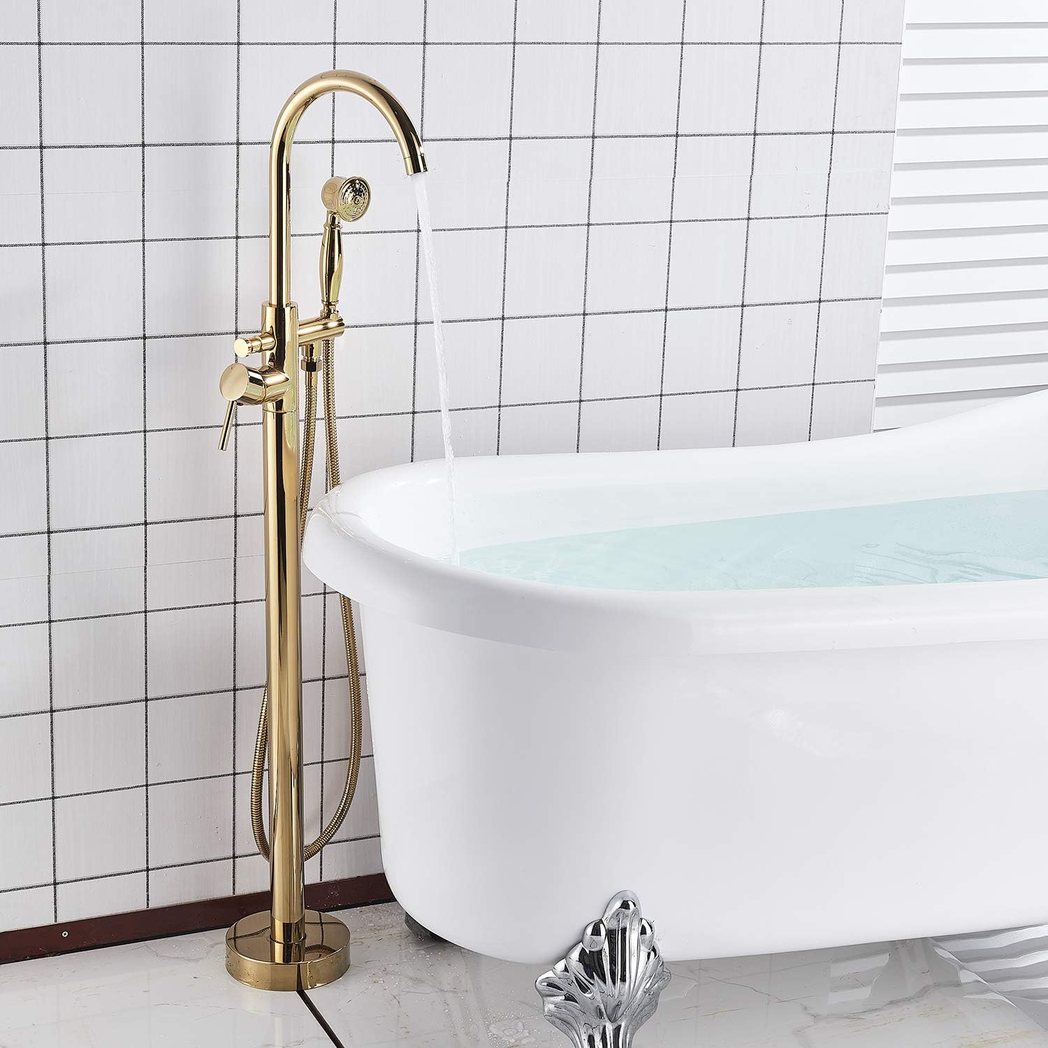 Flash Deals - 80% OFF Senlesen Floor Mounted Tub Filler Faucet with Handshower Gold Polished