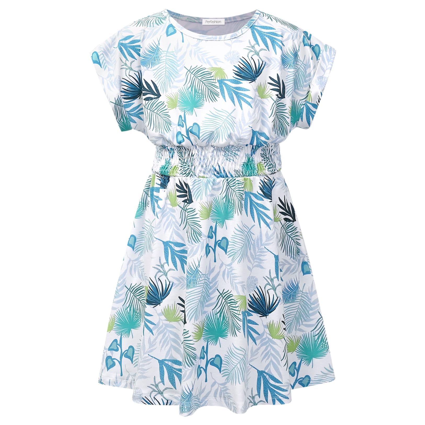 Perfashion Kids Tropical Dresses Size 8 9 Smocked Casual Cotton Costumes Short Sleeve with Pockets