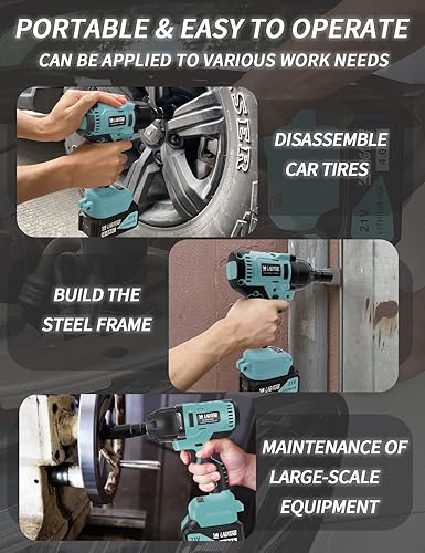 Miniatura 3 de Llave de impacto inalámbrica, pistola de impacto de 12 750 NM (550 pies-libras) de alto par 2200 RPM, motor sin escobillas, con una batería de iones