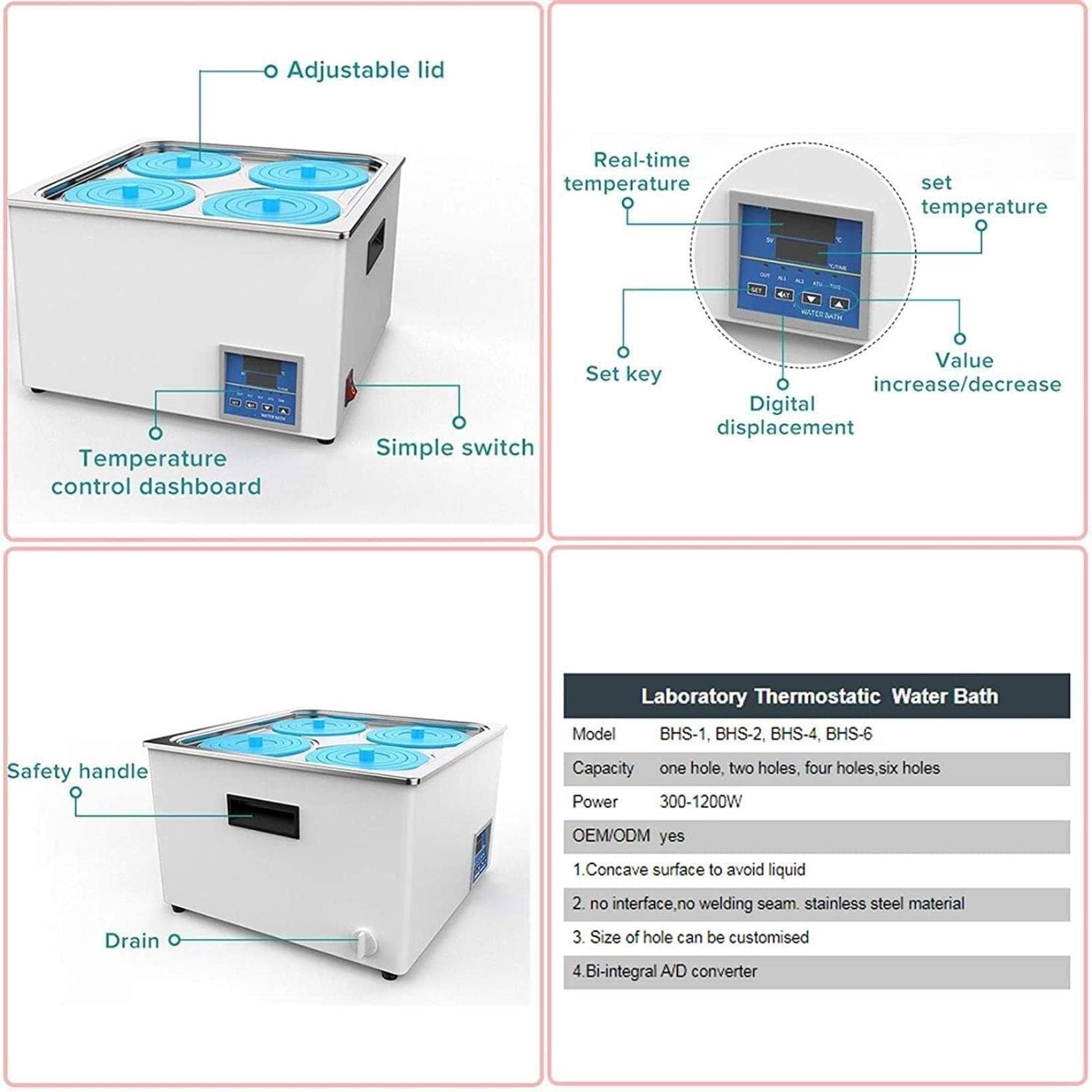 Elektryczna łaźnia wodna, podgrzewane wiadro wodne, laboratoryjna cyfrowa łaźnia wodna, regulowana temperatura, z funkcją pomiaru czasu, pokrywa ochronna, do sprzętu laboratoryjnego,1Hole
