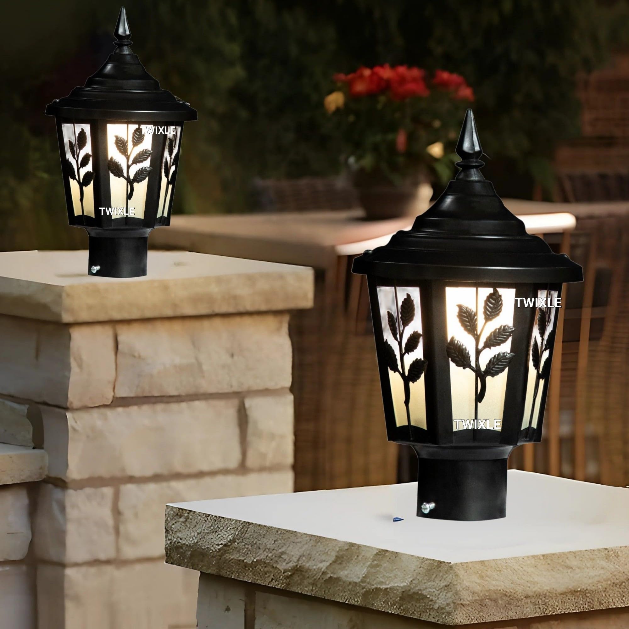 RBSK with Bulb Metal and Glass Leaf Desing Gate Light for Home Waterproof | Lamps for Main Gate | Outdoor Garden Light | Pillar Lights (Tulsi) (Pack of 2)-picture-24