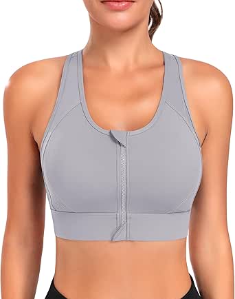 JoyGirl Sports Bra Women''s Strong Hold Push Up Without Underwire Yoga Bra Zip Front Seamless Sports Bustier for Fitness Running Jogging