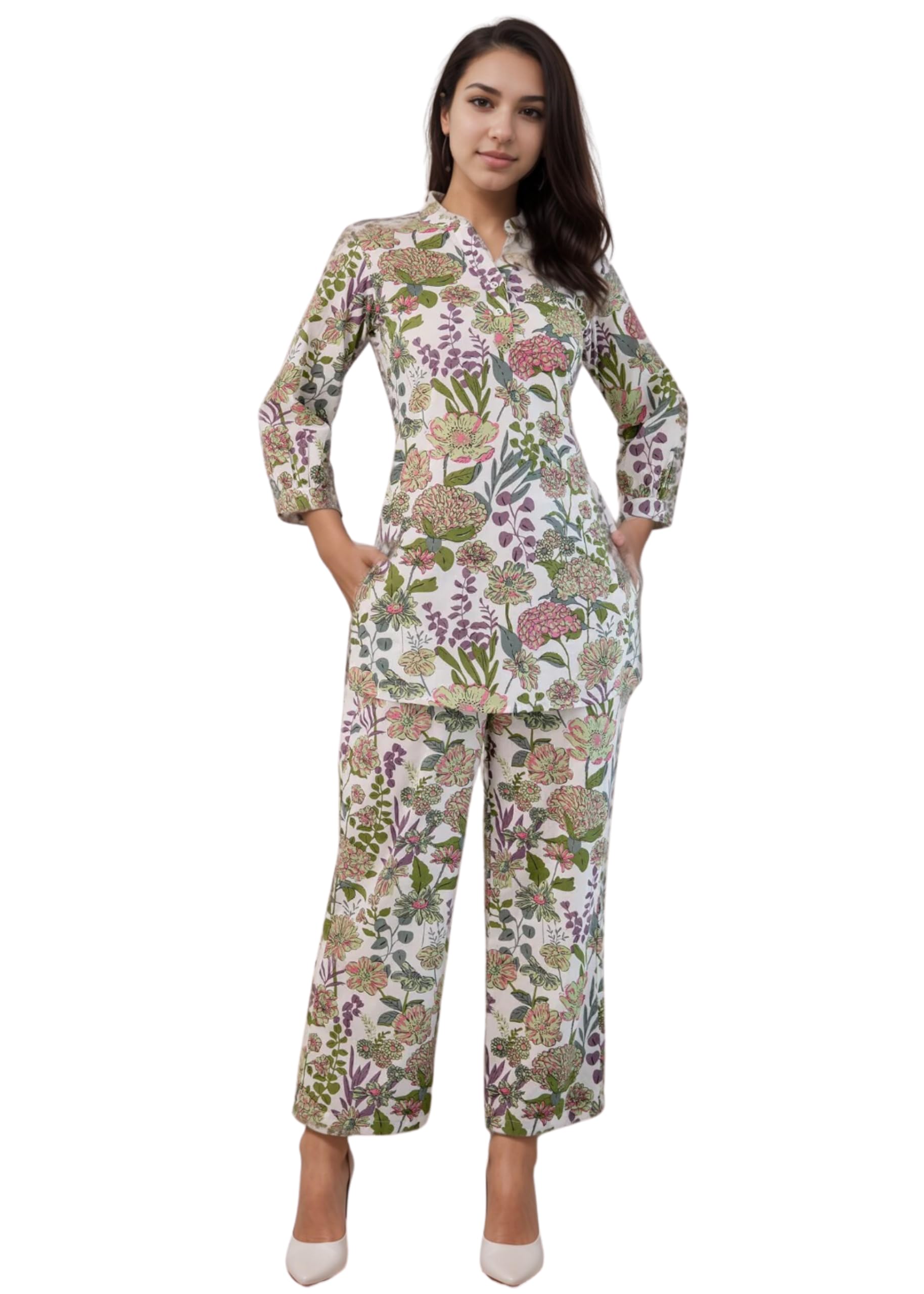 Shienzy Stylish Printed Cotton Blend Co Ord Set For Women || Casual & Festive Indo-Western Outfit || Kurta Pant Set (1595Shz_Mlt_Xxl) Multicolour