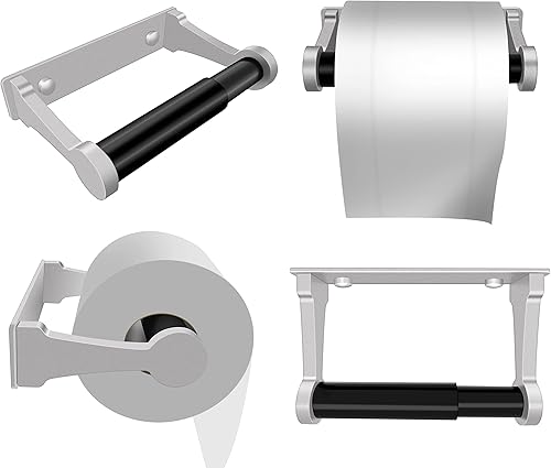 Miniatura 9 de D&Joy Portarrollos de papel higiénico para baño, soporte de papel higiénico negro mate con rodillo con resorte, soporte autoadhesivo de aluminio