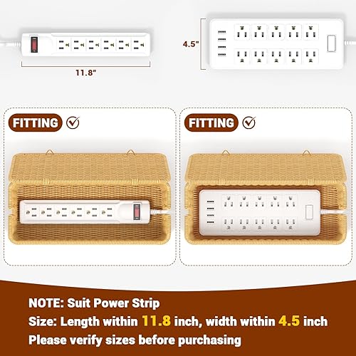 Miniatura 4 de Caja de organización de cables, organizador de regleta de alimentación con cubierta bloqueada, organizador de cables de ratán hecho a mano,