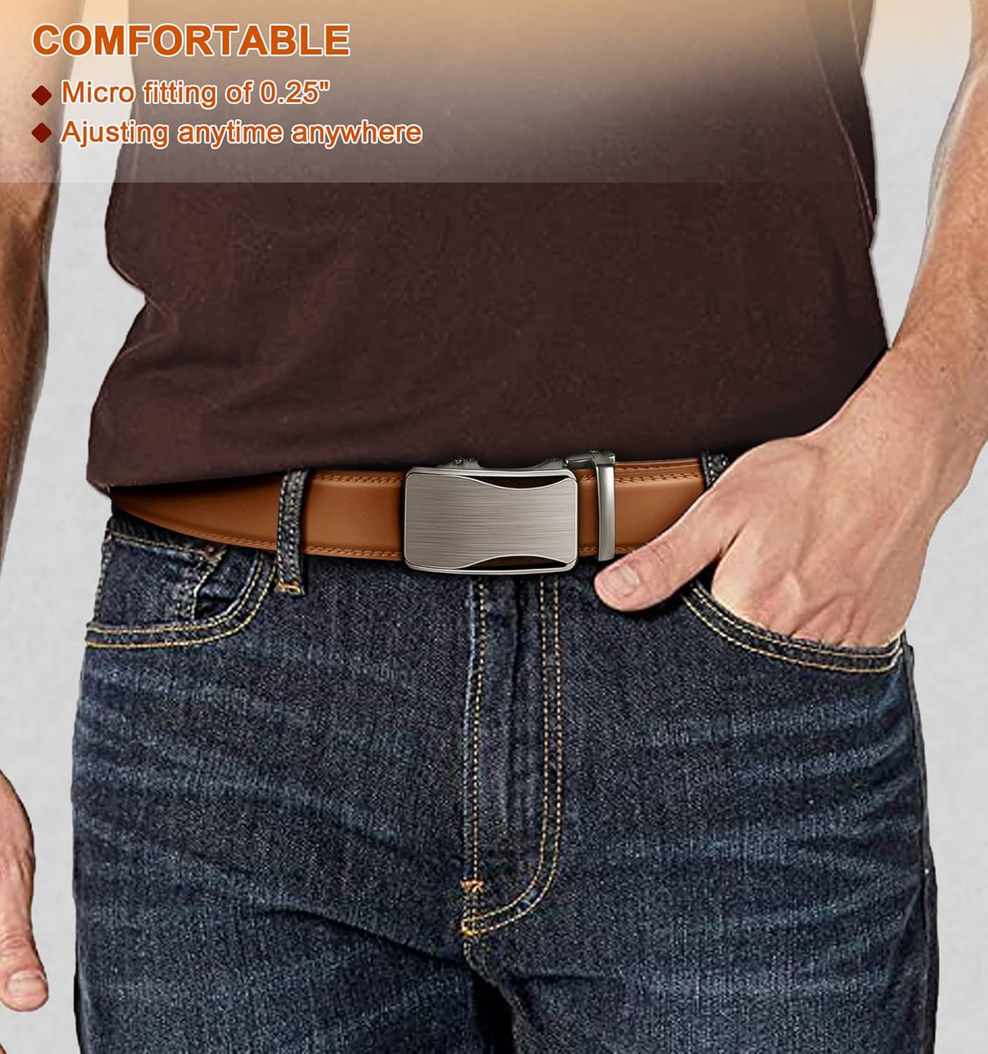 BULLIANT Mens Ratchet Belt,Leather Adjustable Slide Belt For Gift Mens Dress Casual 1 3/8",Size Adjustable - Image 8