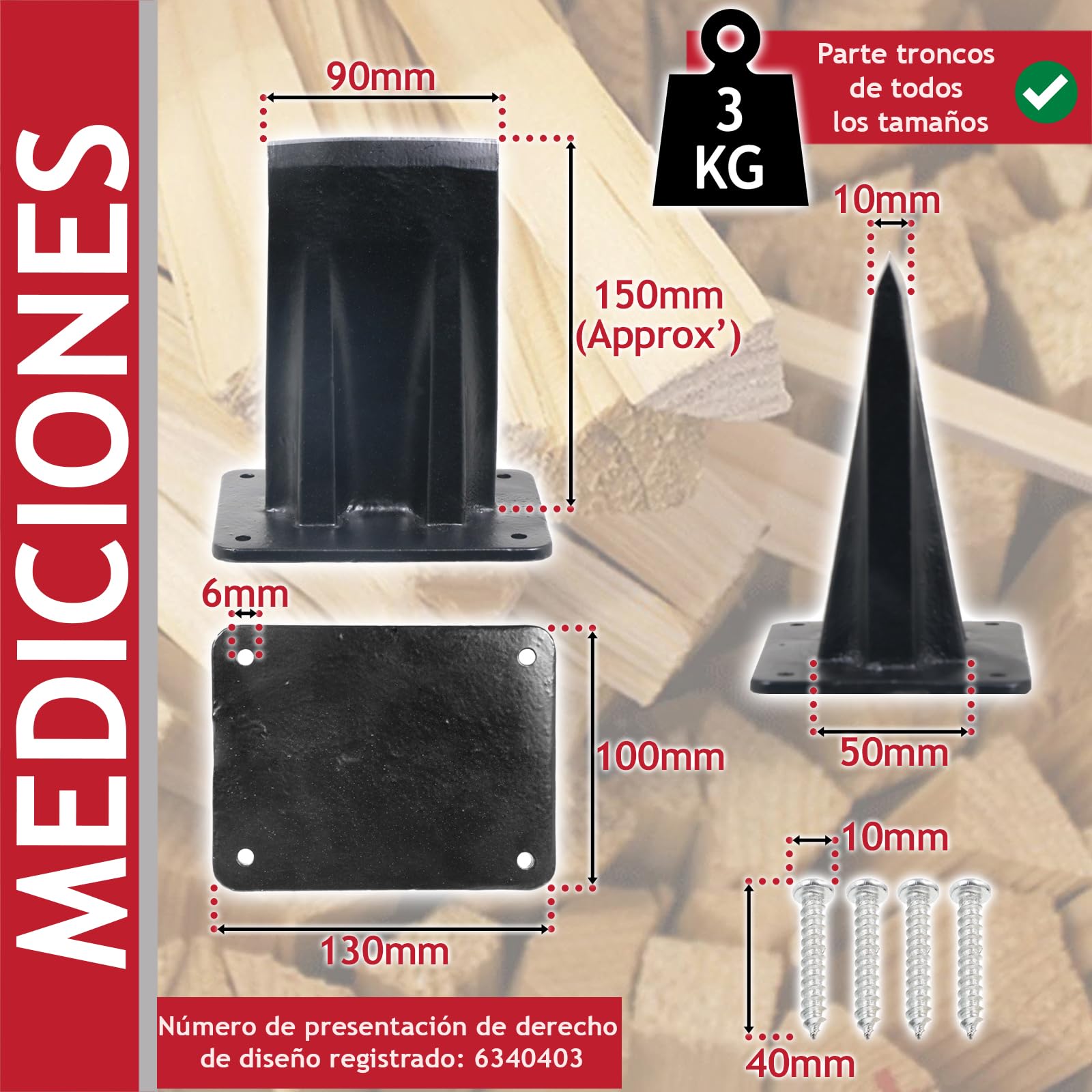 SPARES2GO Cuña para troncos, resistente, para partir leña, hacha y cincel (3 kg, grande)