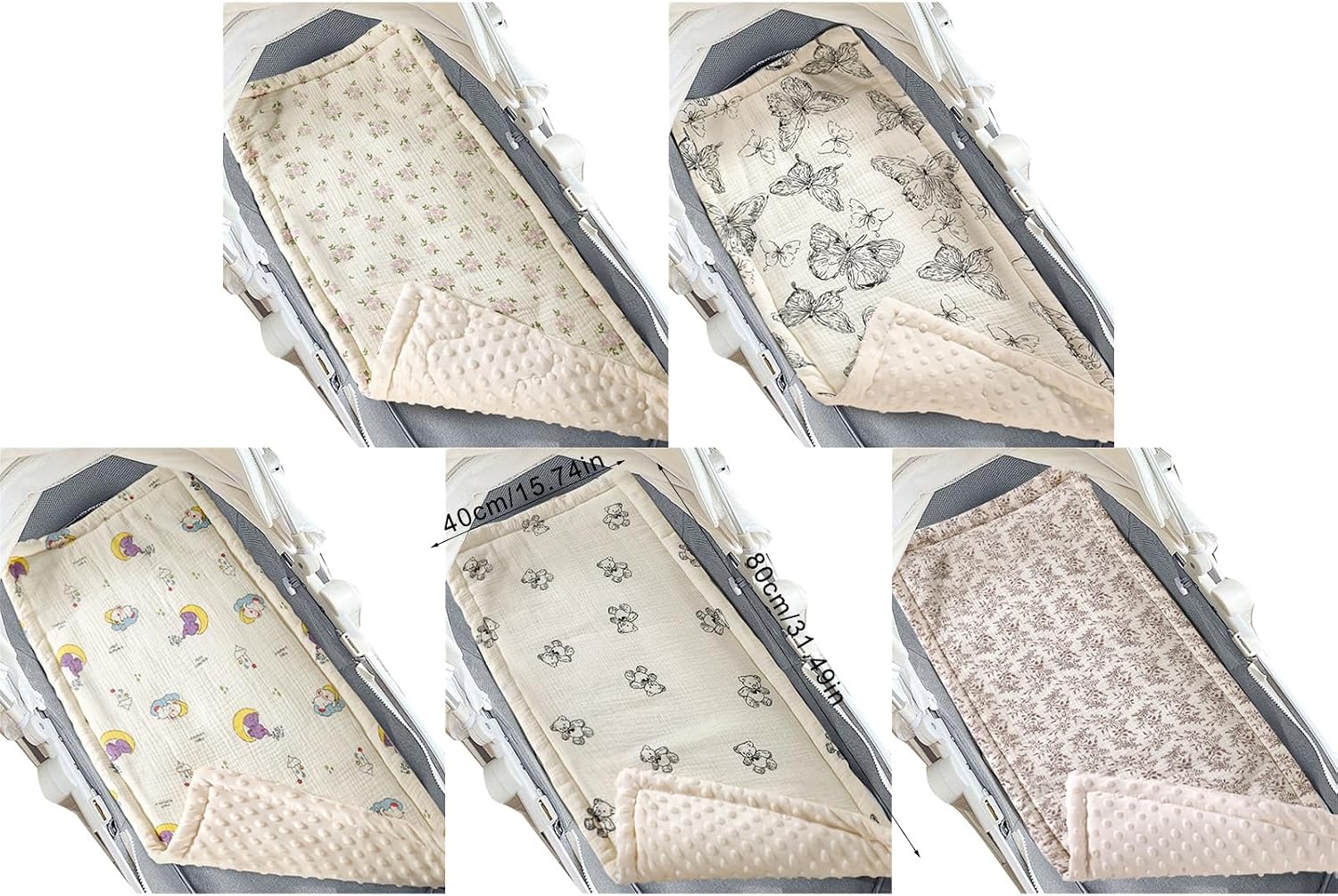 Baby Stroller Cushion, Reversible Mattress for Baby Stroller Seats Breathable Printed Pattern