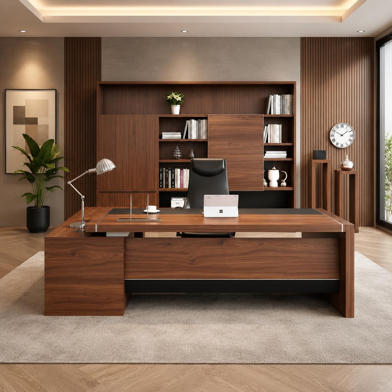 Director Office Desk for Boss & Executive | Unique Design L Shape Table Made in Particle Board with 2 Drawer, Openable Shutter, 5-Year Warranty & Free Assembly (LDL-537)-image-8