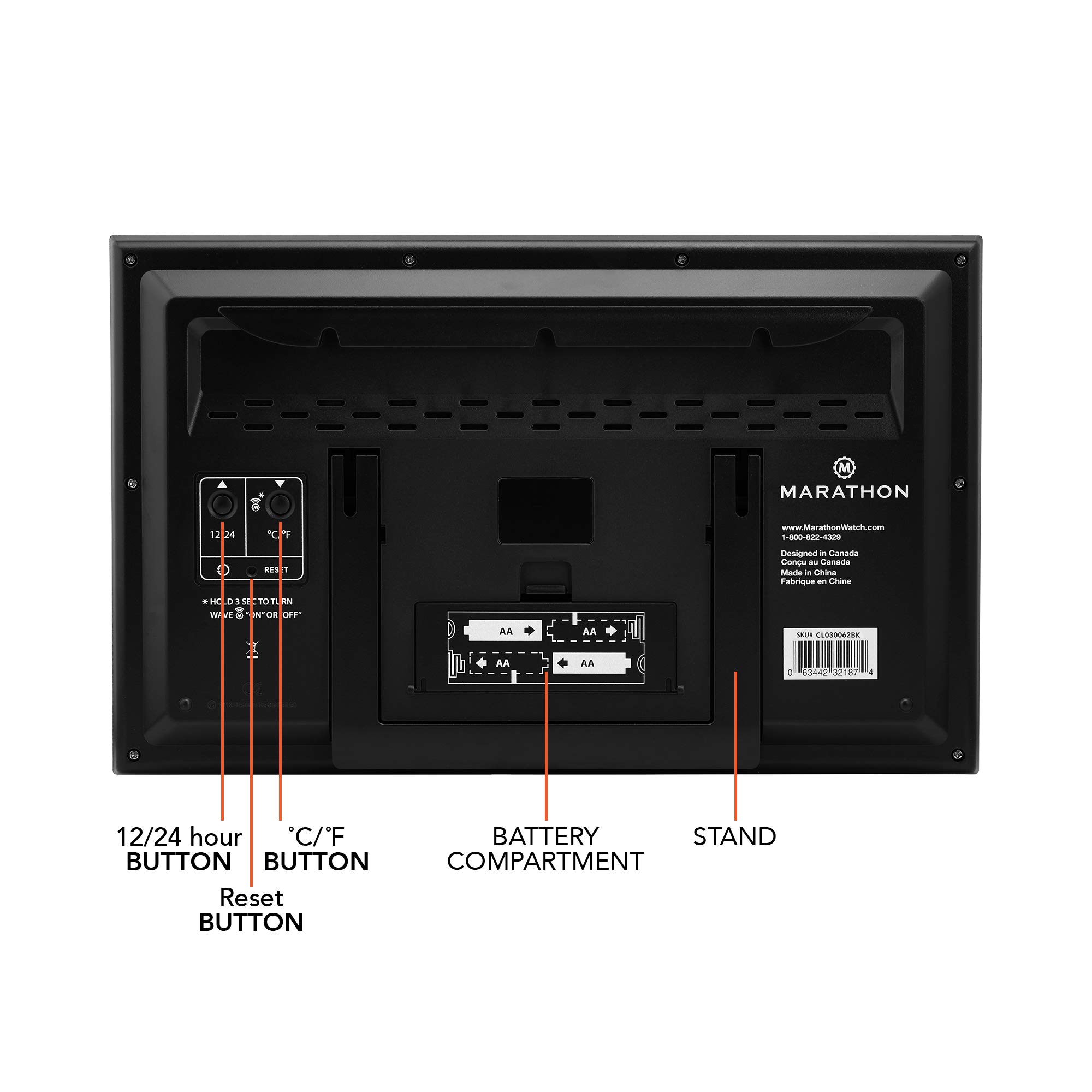 MARATHON CL030062BK SlimJumbo Atomic Digital Wall Clock with