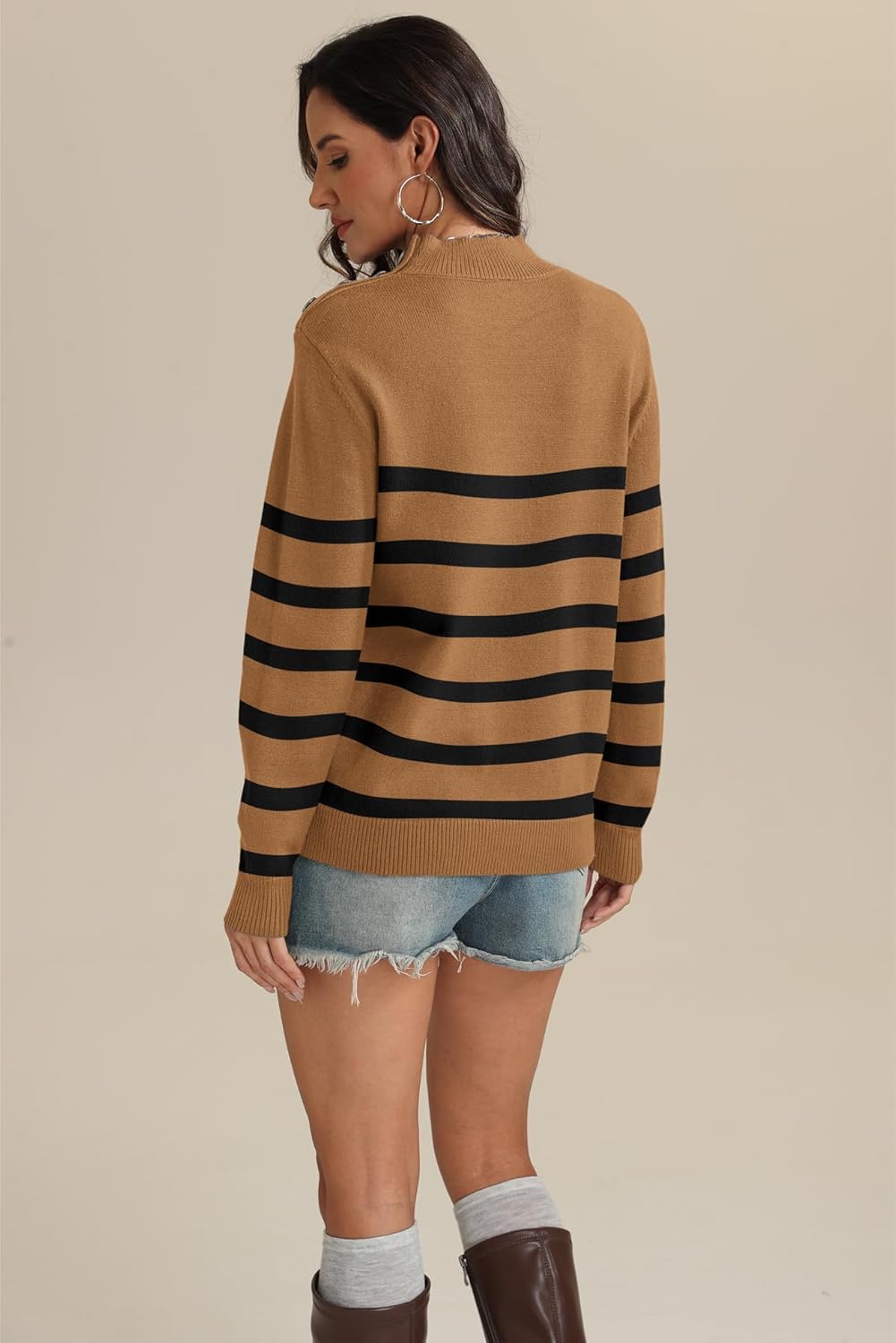 ATHMILE Fall Mock Neck Striped Sweaters for Women 2026 Winter Turtleneck Long Sleeve Knit Sweater Fashion Pullover Tops - Image 5