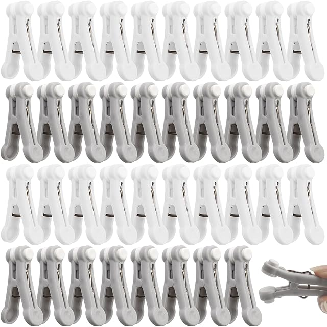48Pcs Clothes Pegs for Washing Line, Strong Grip and Windproof Plastic Clothes Pegs Laundry Pegs Non Slip Laundry Clips for Clothes Shoes Towel Food Sealing Photos(gray, white)