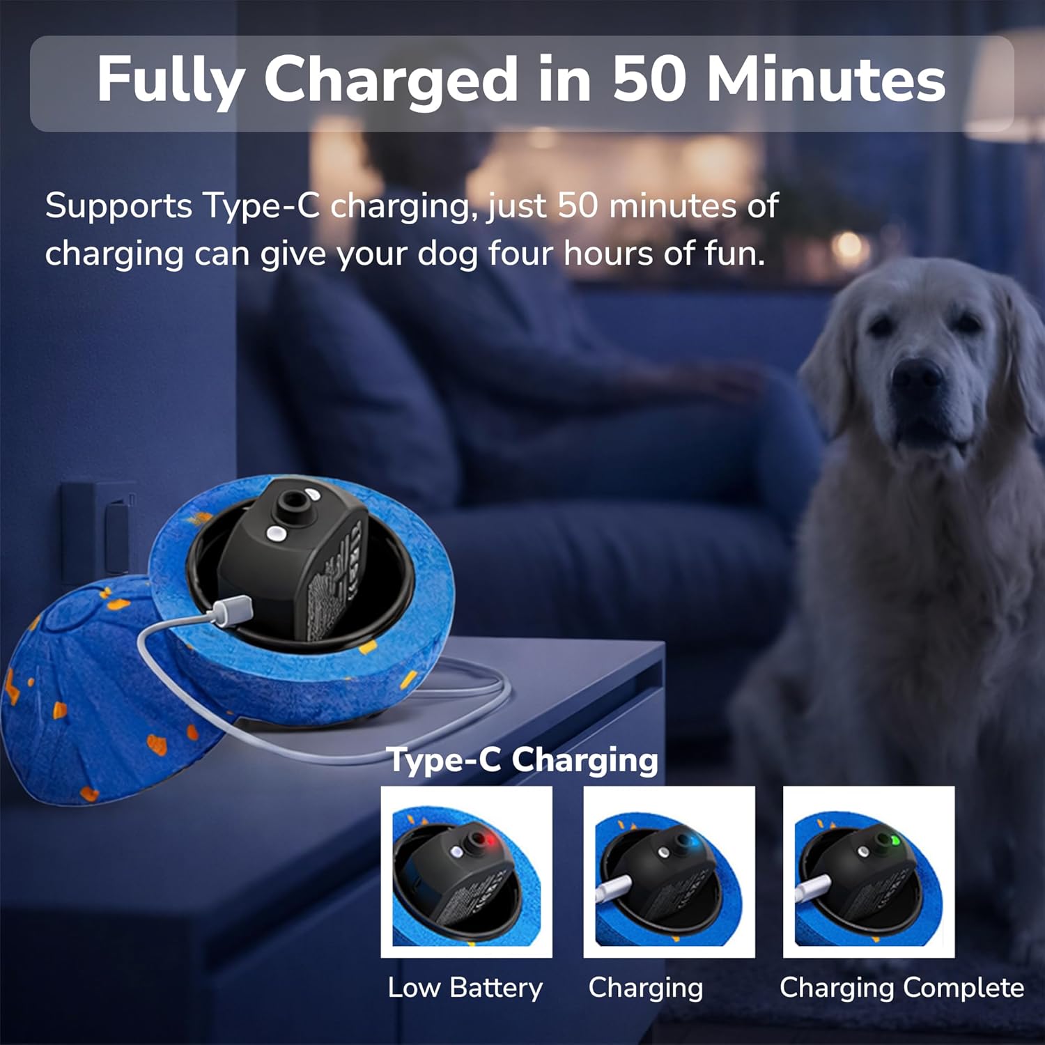 Smart Interactive Dog Toy, Automatic Moving Rolling & Rotating Ball, Chew-Resistant E-TPU Material, IPX7 Waterproof Active Dog Toys for Medium & Large Dogs, Keeps Dogs Busy (Blue)