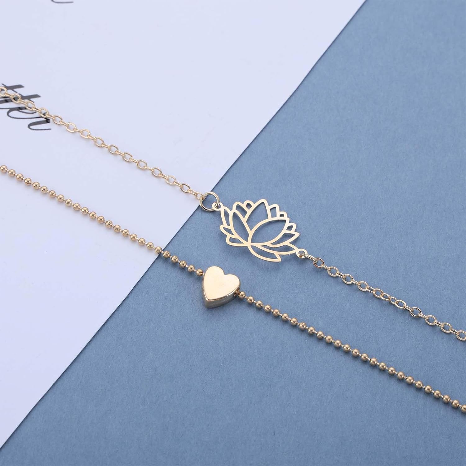 Vintage Lotus Flower Bracelet Hollow Floral Bracelet Gold Tiny Heart Bracelet Love Heart Bangle Bracelet Water Lily Bracelet Adjustable Flower Hand Chain Bracelet Jewelry for Women - Image 4
