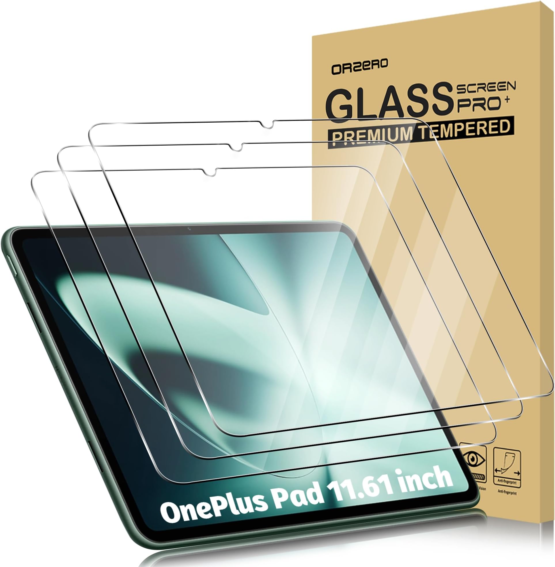 Orzero (3 Pack Tempered Glass Screen Protector Compatible for OnePlus Pad 11.61 inch, 2.5D Arc Edges High Definition Anti-Scratch Bubble Free 9 Hardness (Not for OnePlus Pad 2 2024 12.1 inch)