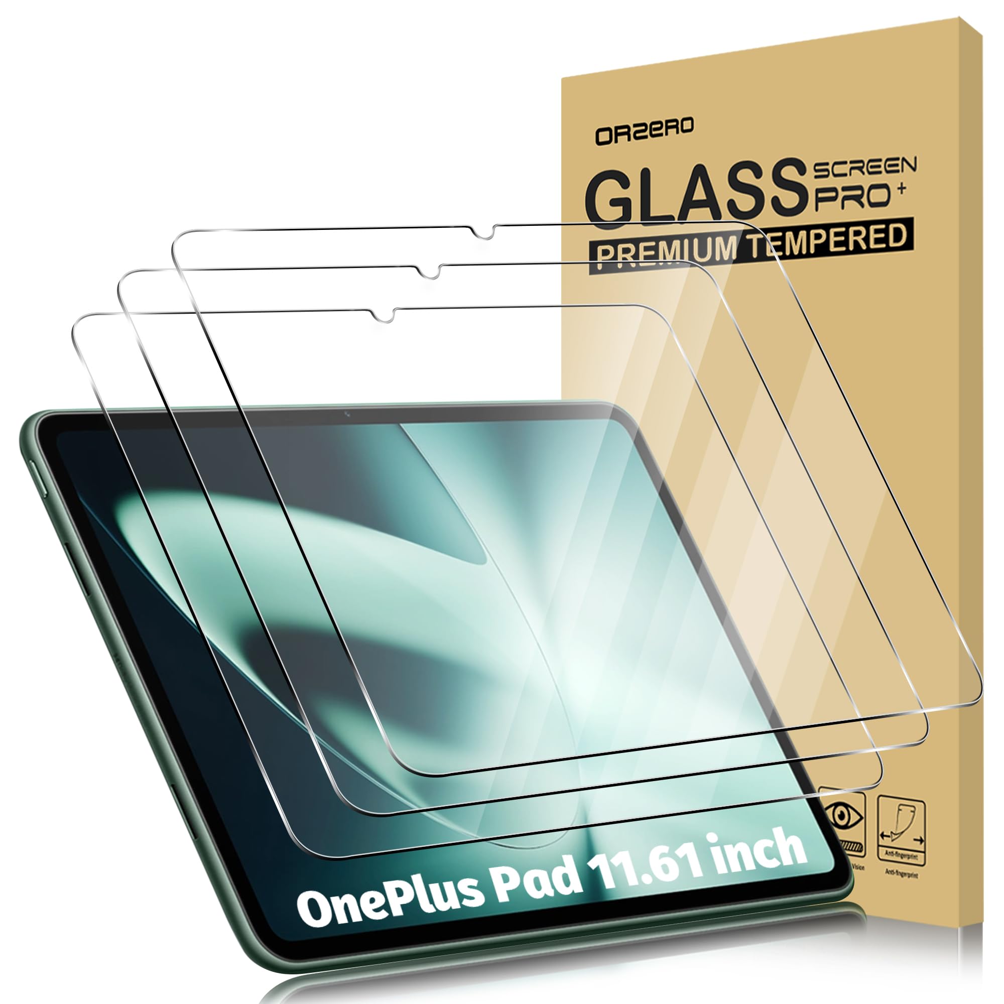 Orzero (3 Pack Tempered Glass Screen Protector Compatible for OnePlus Pad 11.61 inch, 2.5D Arc Edges High Definition Anti-Scratch Bubble Free 9 Hardness (Not for OnePlus Pad 2 2024 12.1 inch)