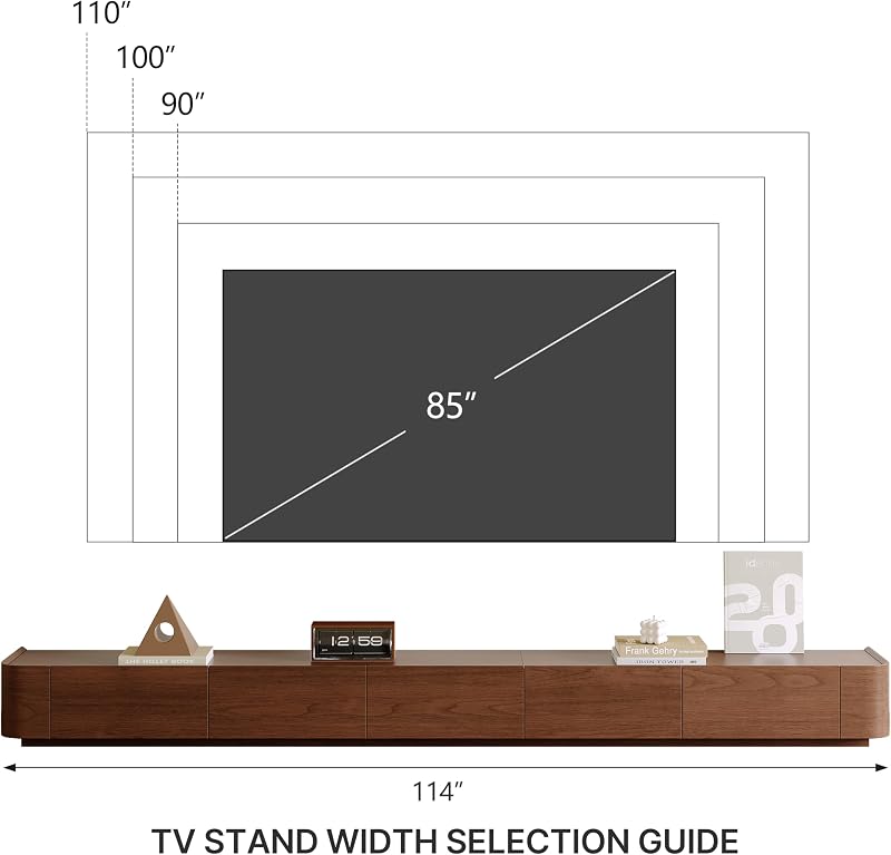 114" Fully-Assembled Mid-Century Modern TV Stand for 75+ inch TV, Wood Entertainment Center with Drawers, Farmhouse Media TV Consoles, Minimalist TV Unit Cabinet for Home Office, Walnut Veneer image 3