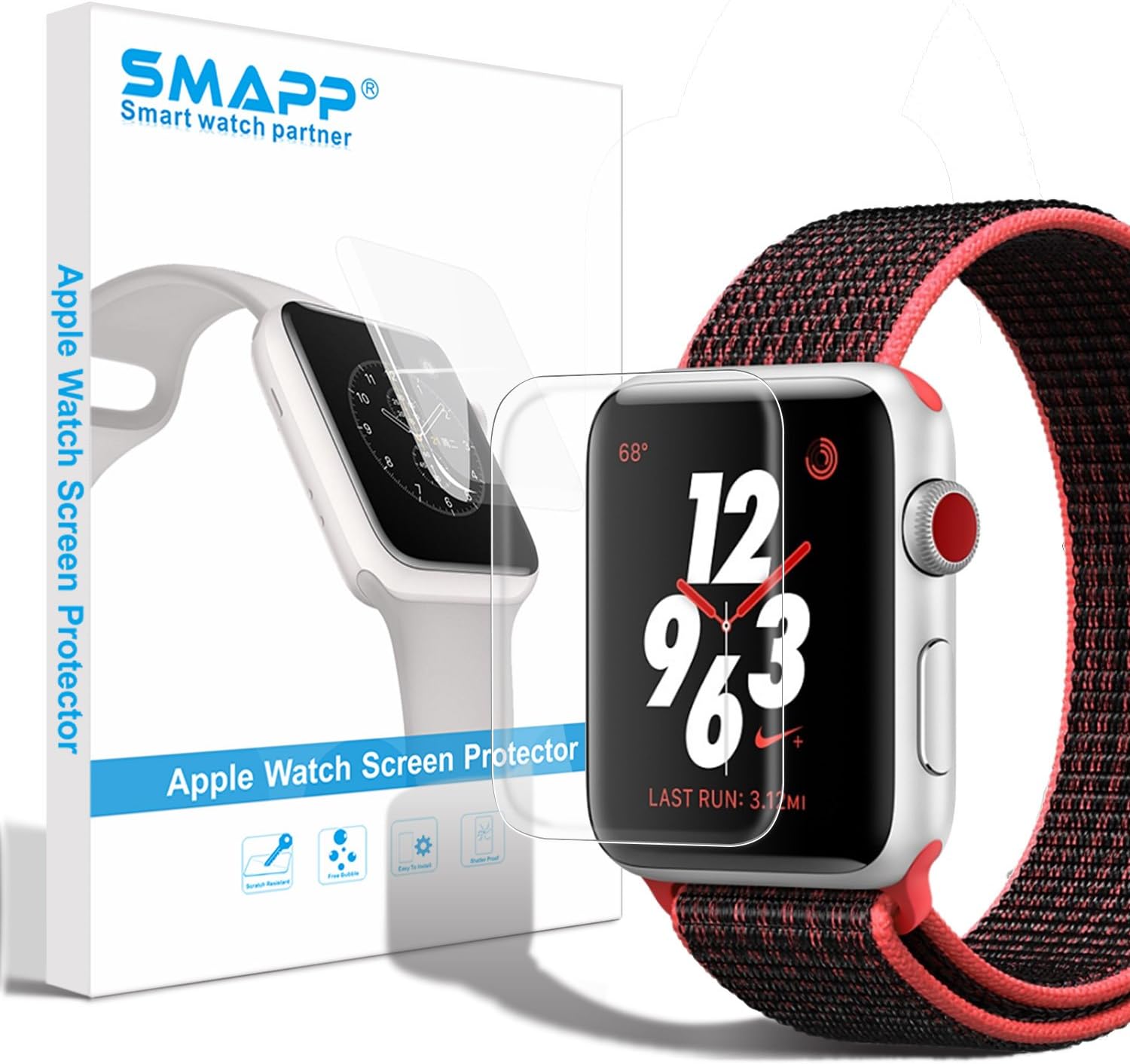 Apple Watch Screen Protector 38mm 42mm (Series 3/Series 2／Series 1),SMAPP Premium Screen Protector for Apple Watch 38 42 mm Easy Installation/Anti-scrach/Full Coverage (2-Pack)