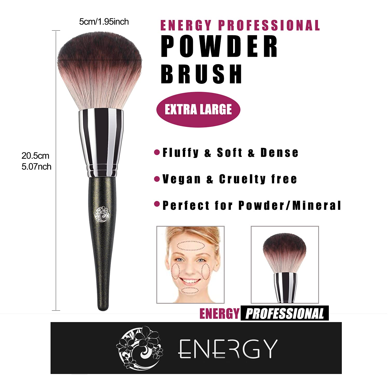 Powder Brush Kabuki Blush Bronzer Makeup Brush for Large Coverage Loose Mineral Powder Soft Fluffy Cruelty free ENERGY : Beauty & Personal Care