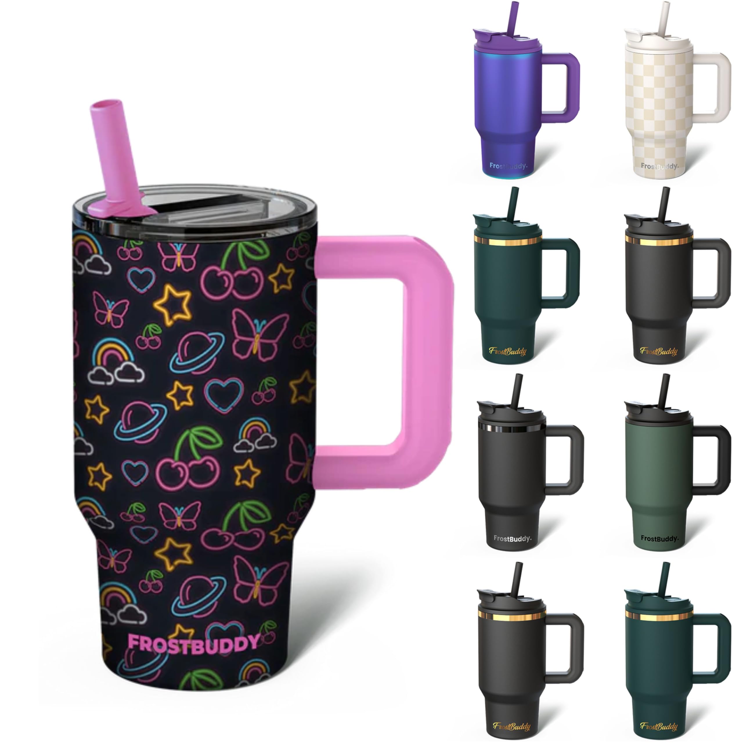 Frost Buddy Thicc Buddy - 16 oz Stainless Steel Vacuum Insulated Tumbler with Lid and Straw for Water - Travel Mug Cupholder Friendly - Gifts for