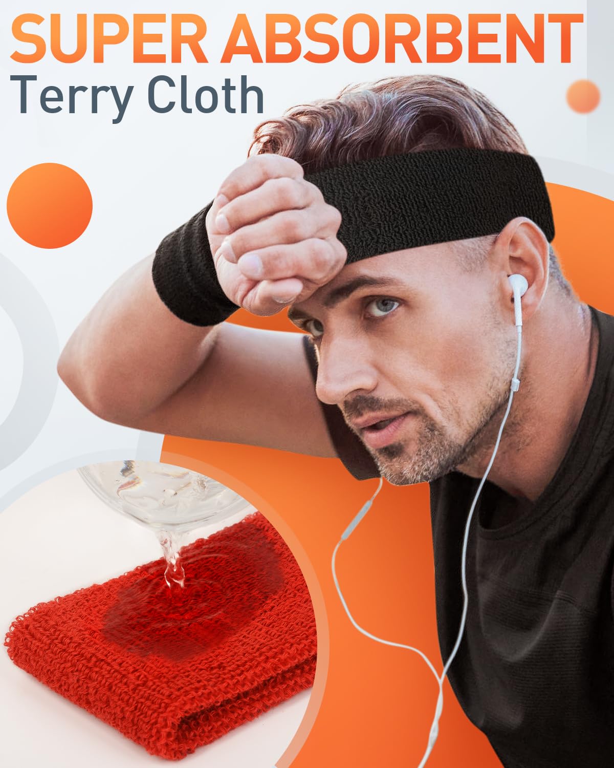 Tanluhu Schweißbänder, Sport-Stirnbänder für Damen und Herren, Frottee-Schweißband für Tennis, Laufen, Basketball, Workout, Execise – Athletic Sweat Cotton Headband Outdoor