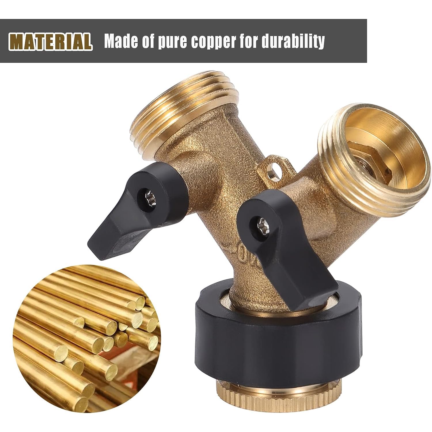 SagaSave Adattatore per rubinetto collettore in ottone da 3/4, splitter per tubo da giardino a 2 vie con due connettori rapidi, connettori esterni per tubo di irrigazione, rubinetto in ottone