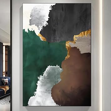 Modern Abstract Wall Art Green Grey and Black Abstract Art Decor Green Gold Abstract Painting Gold Black Grey Artwork Green Black and Gold Wall Art Grey and Green Pictures Wall Decor 16x24in No Frame
