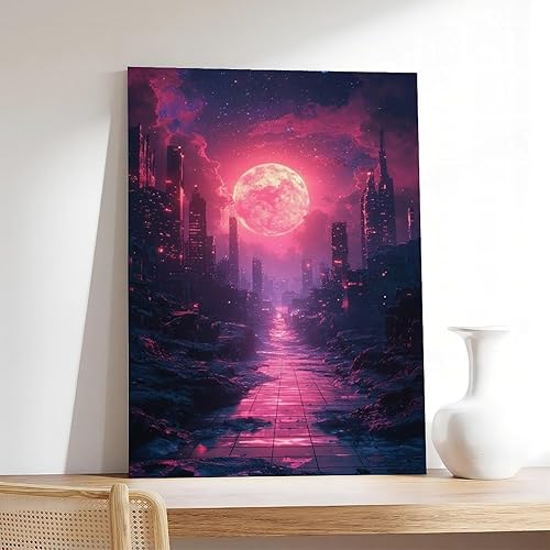 Miniatura 7 de Synthwave Neon City Print  Retro Sci-Fi Digital Art  Modern Vibrant Wall Decoration Modern Wall Prints Abstract Geometric Minimalist Art Framed