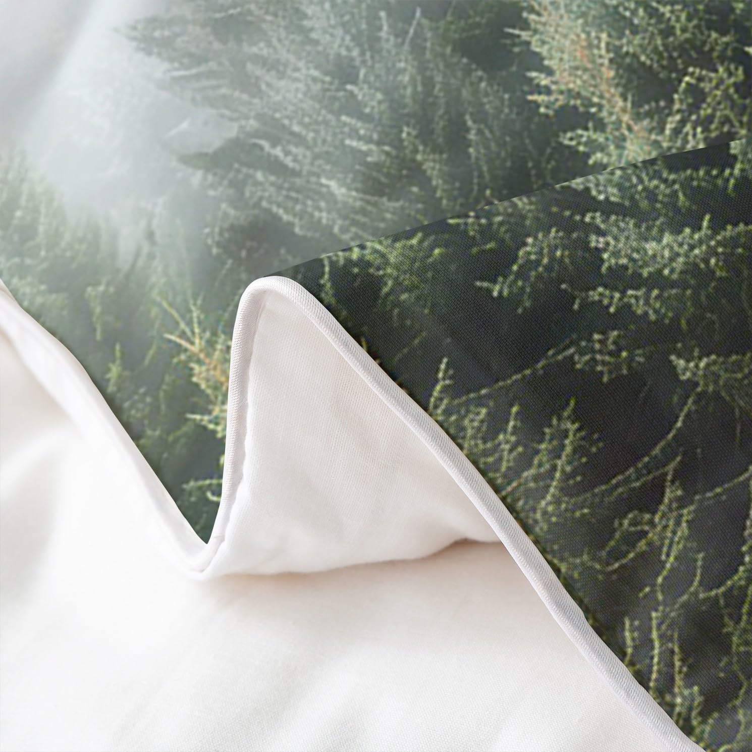 100% Baumwolle Woodland Bettbezug 155x220,Bäume Natur Nebelige Schlafzimmer Dekor Tröster Abdeckung,Botanische Berge Bettwäsche Set für Schlafzimmer,Grüne Weiße Pflanzen Jungen Mädchen Bettbezug