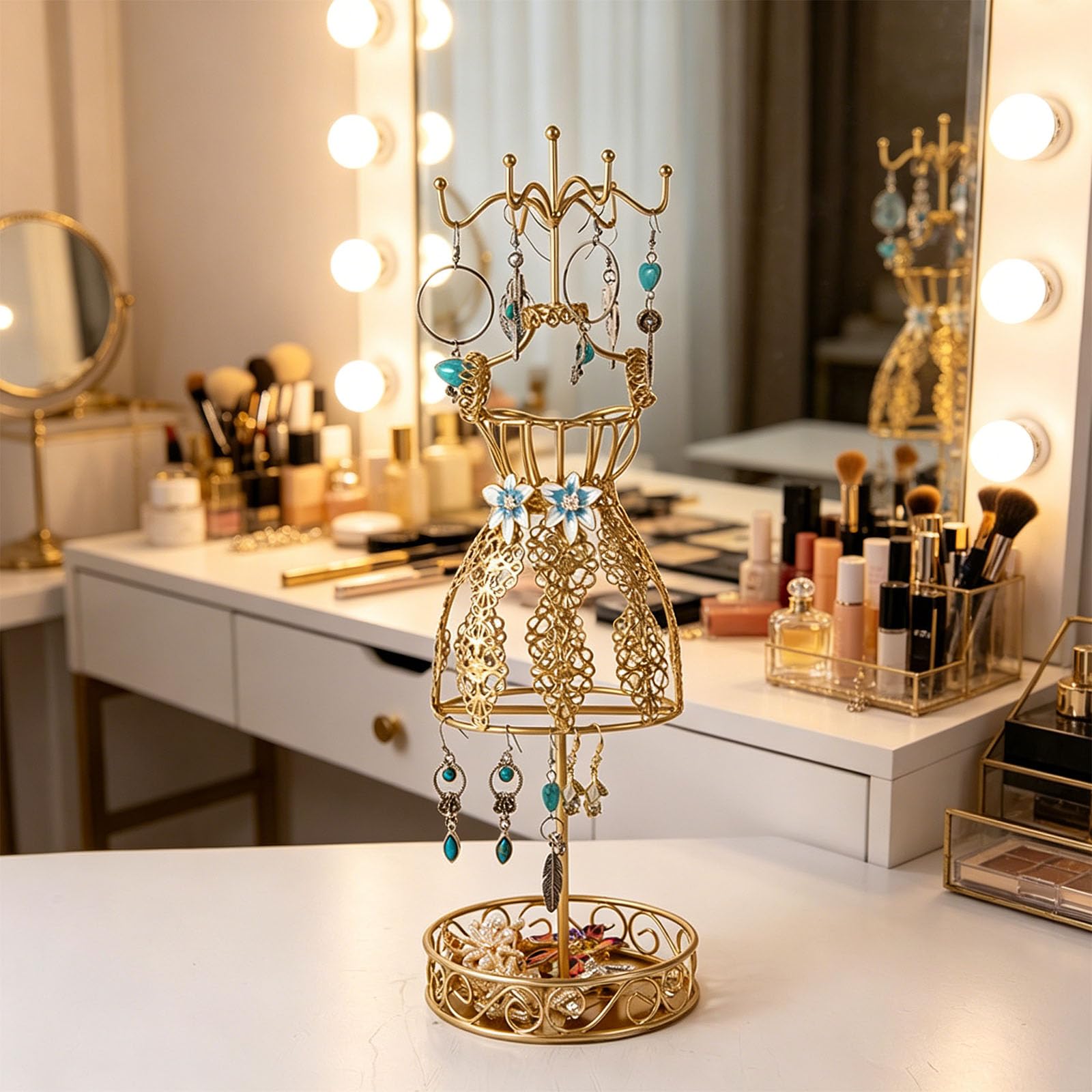 Generisch Eisen Schmuck Organizer mit mehrschichtigem Design, dekorativer Eisen Schmuckständer für Zuhause oder Geschäft Antiker Ohrringhalter