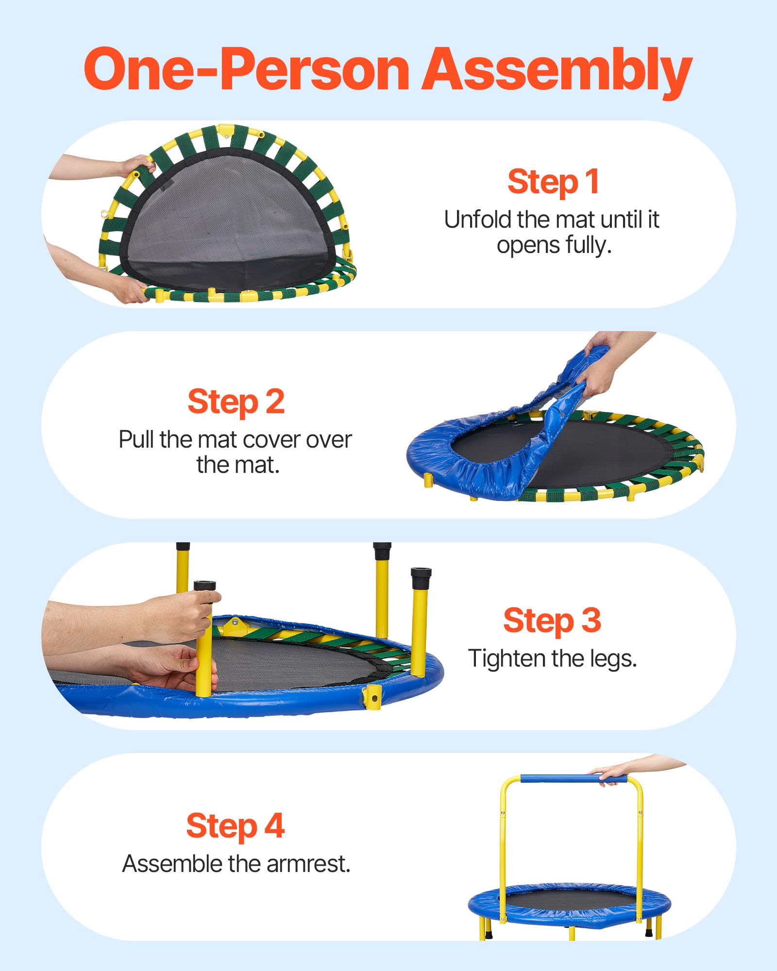 VEVOR Trampoline pour Enfants 92 cm Mini Trampoline Extérieur Intérieur Pliable pour Tout-Petits avec Poignée Mousse Trampoline Récréatif Exercices Cadeau d'anniversaire pour Enfants de 3 Ans et Plus
