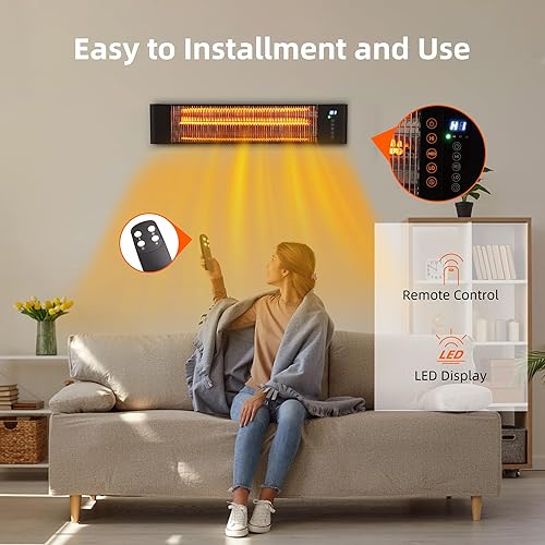 Miniatura 6 de Calentador infrarrojo para exteriores de 1500 W montado en la pared y calentador de pie con trípode IP65 impermeable y a prueba de polvo, 3 ajustes,