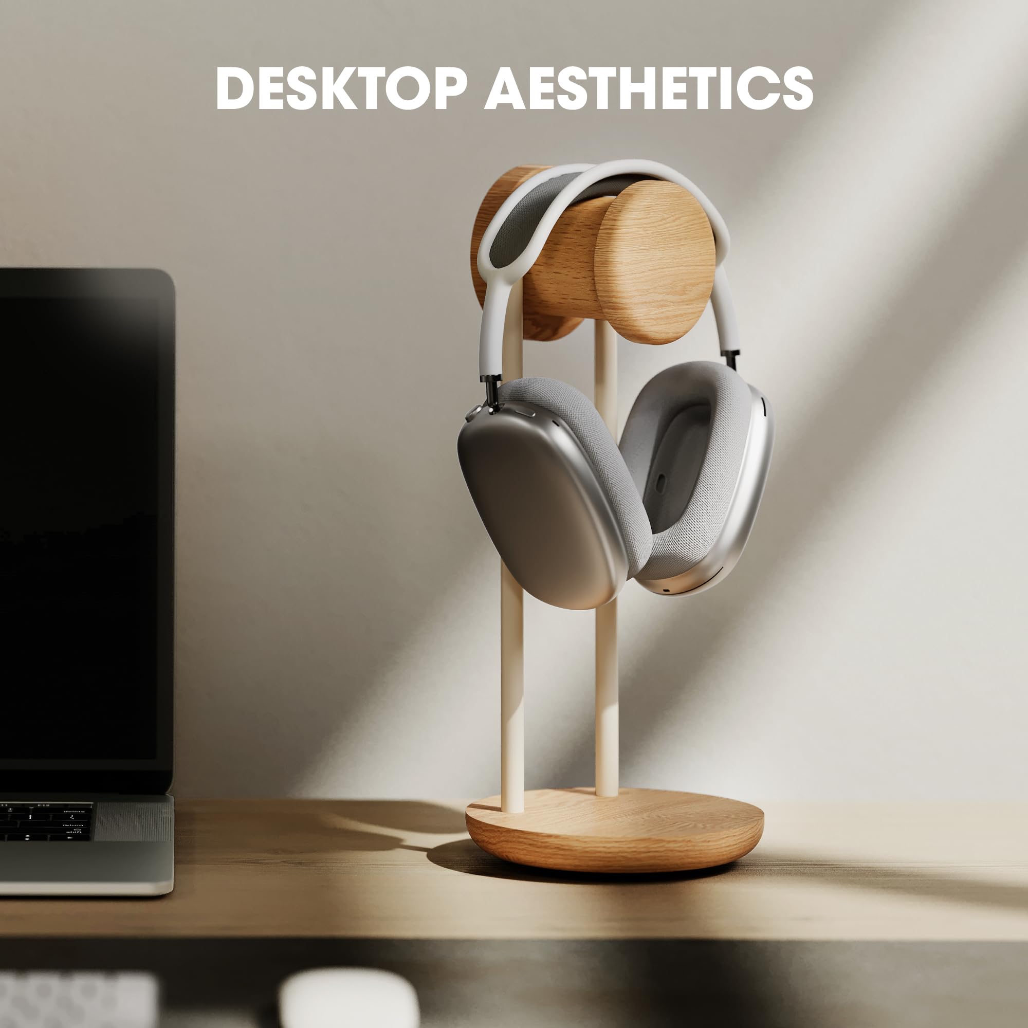 Fenge Kopfhörerständer aus Massivholz und Metall, universeller Headset-Ständer mit beschwerter Basis für Schreibtisch, Gaming, Büro (Eiche)