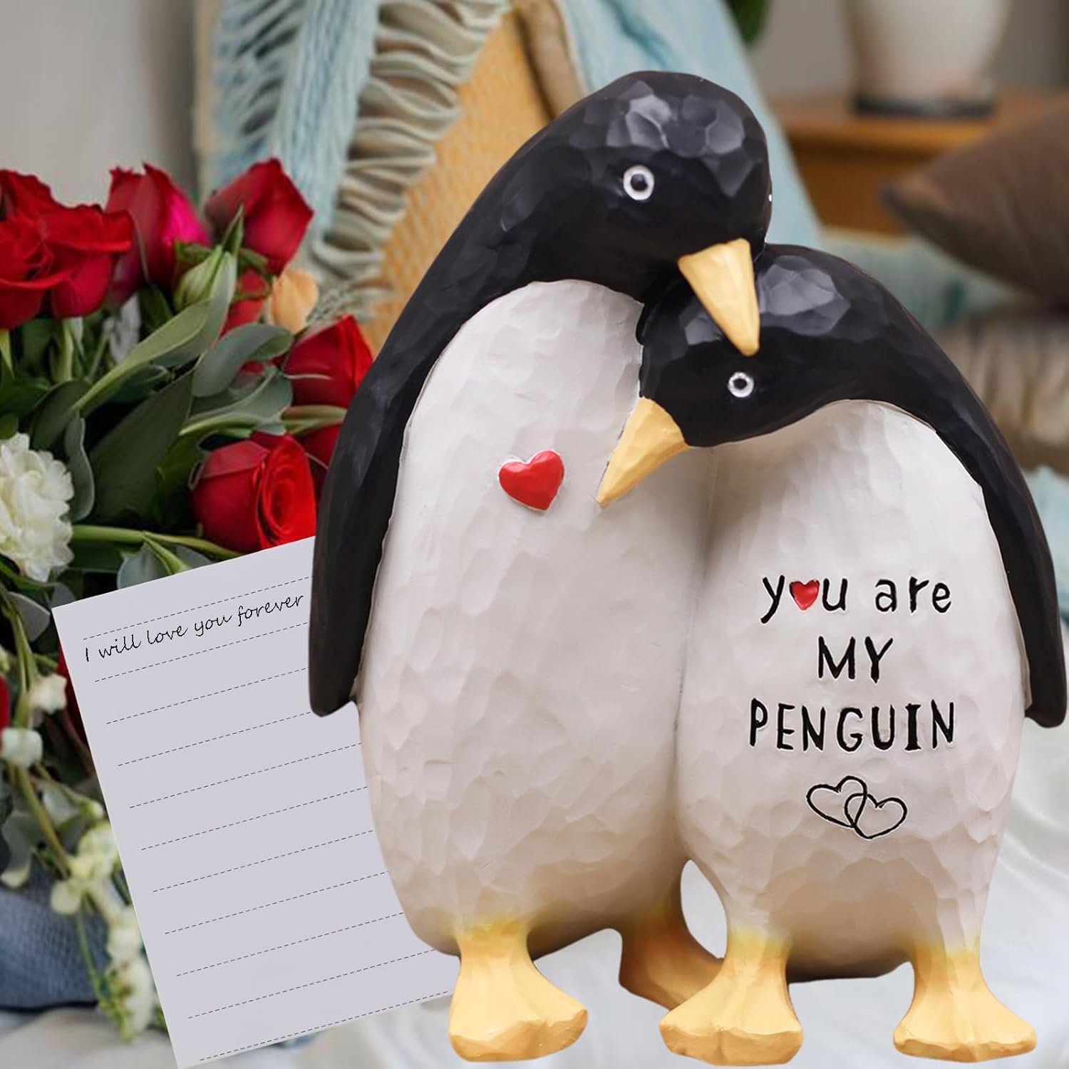 Anniversary Wedding Gifts for Women Men Couple, Gifts for Her Him, Birthday Gift for Girlfriend Boyfriend, I Love You Gift for Wife Husband-Couple Penguin Figurine for Christmas Valentines Day - Image 3