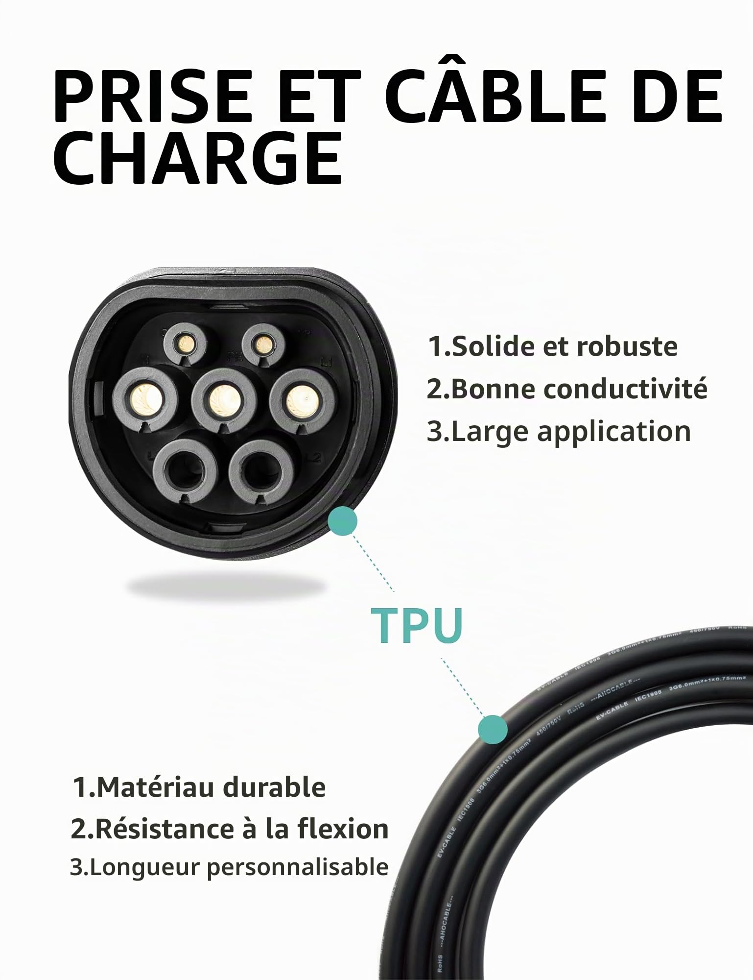 VCS-Z21-7S 7 KW Wallbox 200–250 V avec Wi-FI, Type 2 monophasée | Câble de 10 m, protection IP65, contrôle par application et courant réglable de 6 à 32 A, adaptée aux véhicules électriques