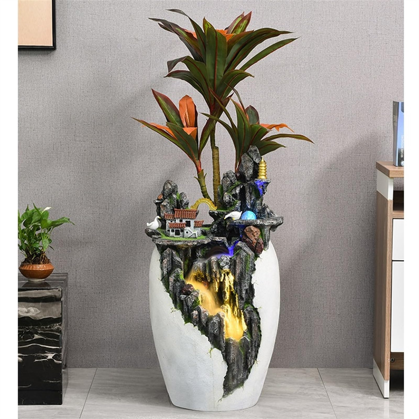 Fontanna wodna Dekoracja wody w salonie, wiecznie zielone bonsai, dekoracja krajobrazu na dziedzińcu domu, dekoracja wody obiegowej Fontanna ogrodowa