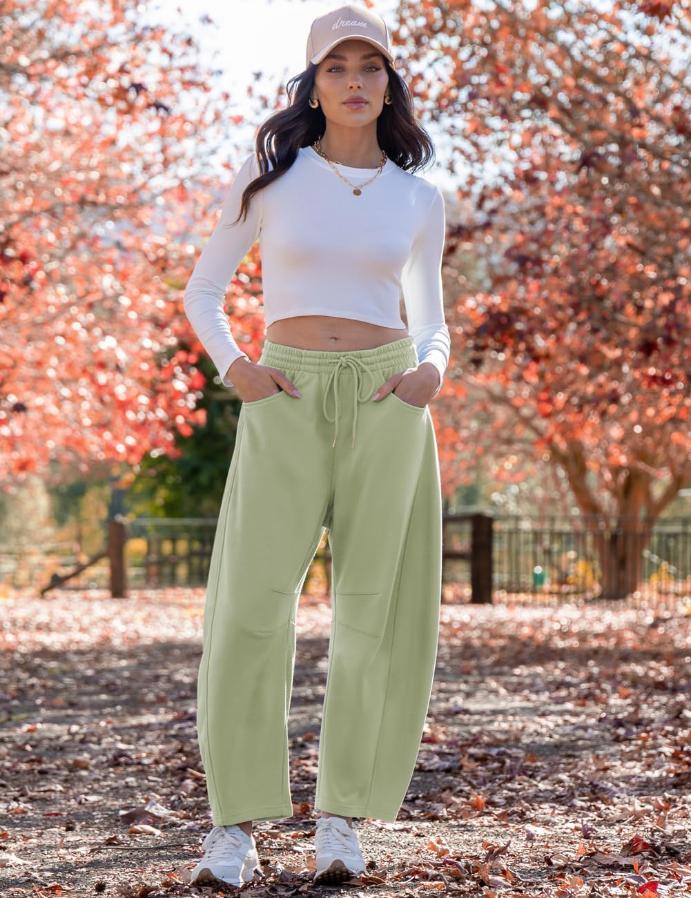 TARSE Women’s Barrel Sweatpants Loose Fit Lounge Pants Casual Wide Leg Pants Cotton Comfy Elastic Waist Joggers with Pockets