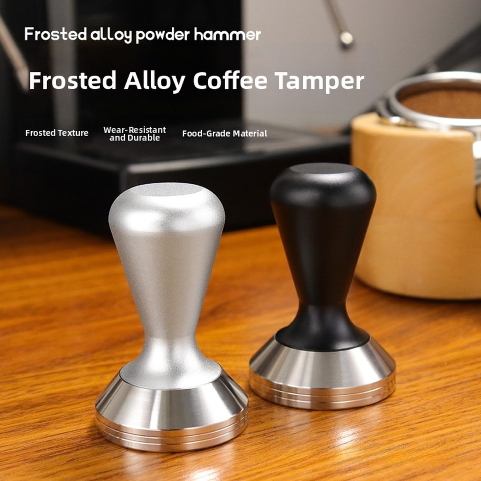 Para Barista Coffee Tamper 51 mm, 53 mm, 58 mm, base de acero inoxidable para máquina de café expreso, portafiltro, herramienta de prensa inferior lisa (53 mm, negro)