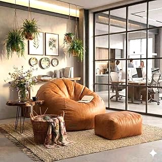 LEXAVI Brand®- 6XL Jumbo Size Bean Bag Combo with Coushion and Footstool Cover (Without Beans), Premium Canadian Faux Leat...