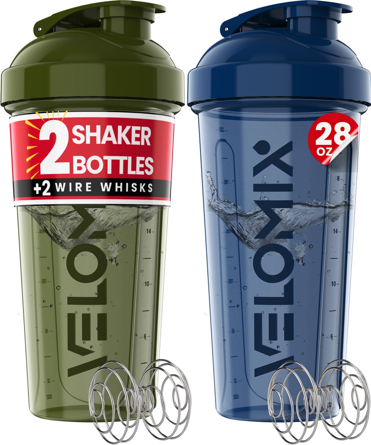 VELOMIX 2 Pack 28oz Protein Shaker Bottle for Protein Mixes, Black/Transpar — Amazon image 22
