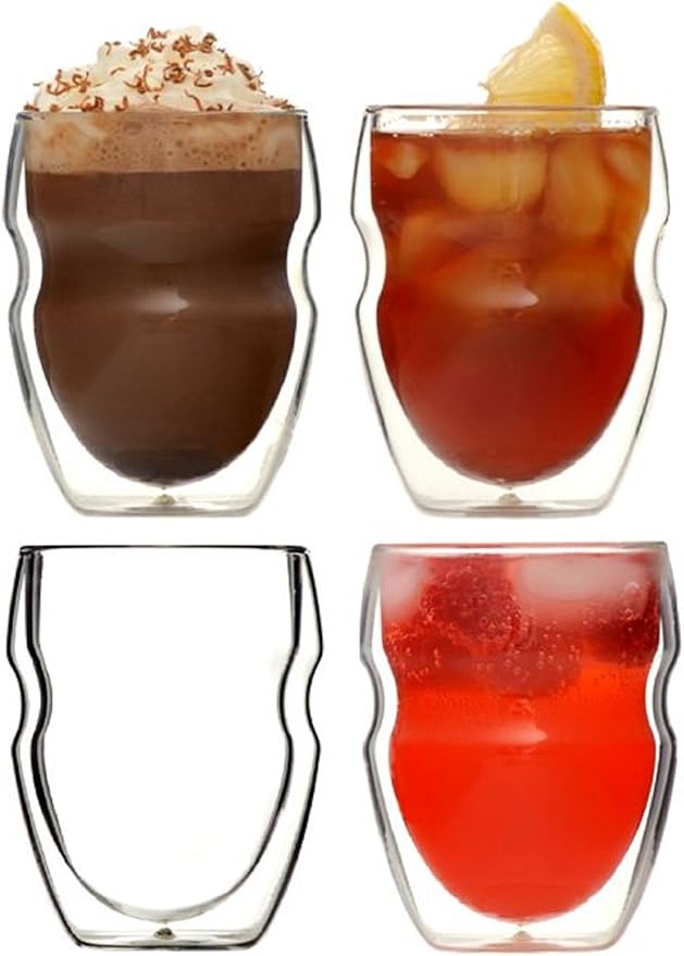Ozeri Serafino Double Wall Insulated Beverage and Coffee Glasses, 8Ounce, Set of 4