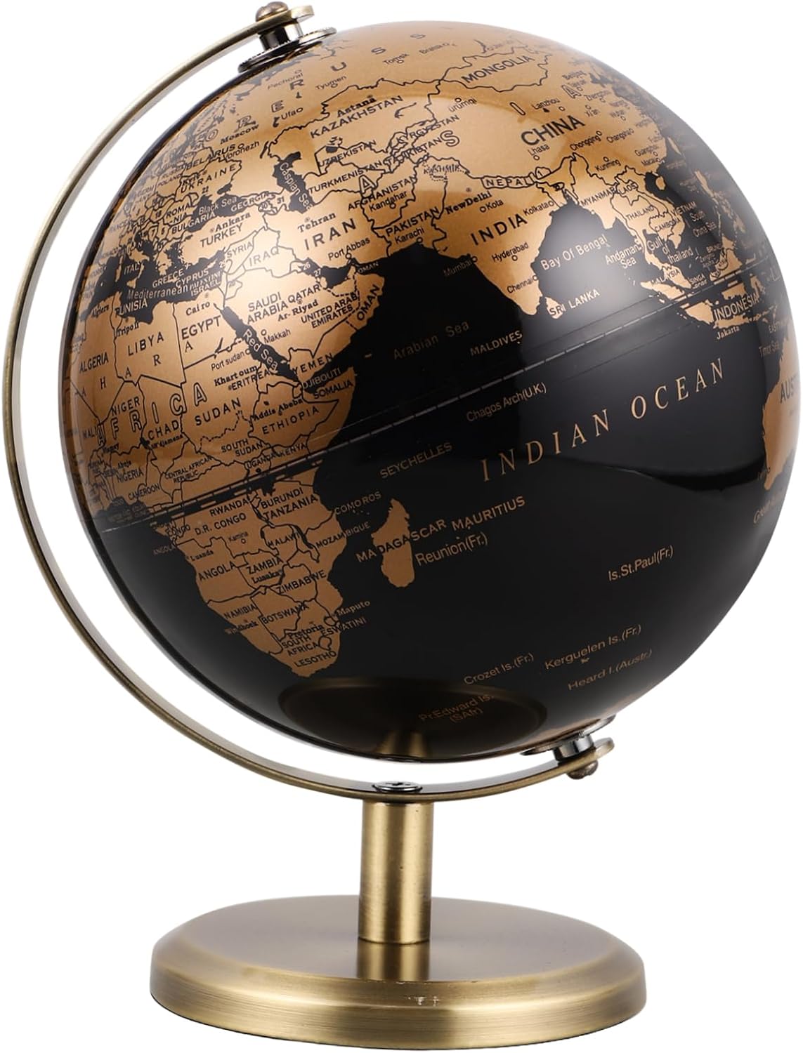 European Style Antique Rotating Desktop Globe with Bronze Stand Ornament for Geographic Exploration and Stylish Desk Decor