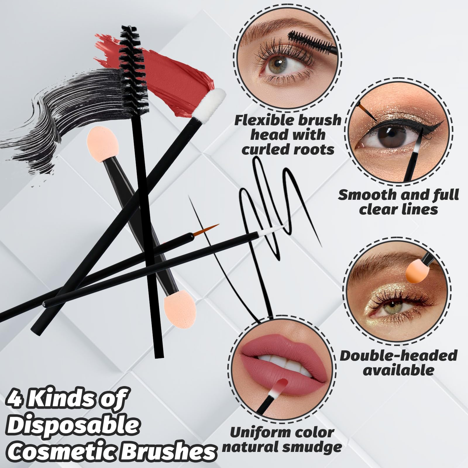 200 Unidades IEMIEBSHA de Herramientas de Maquillaje Desechables - Cepillo de Máscara, Cepillo de Ojos, Clip de Labios - Suplementación Con Casillero