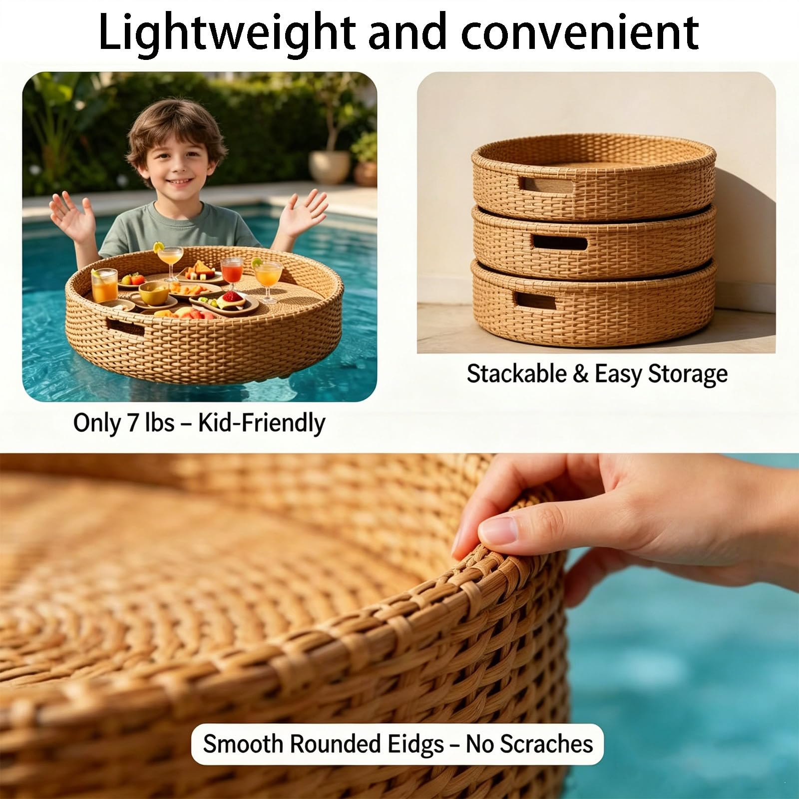Barra Galleggiante Piscina – Gomma massiccia, protetto UV & Resistente Acqua salata – per Festa Piscina, Lago o Patio Rectangle-White